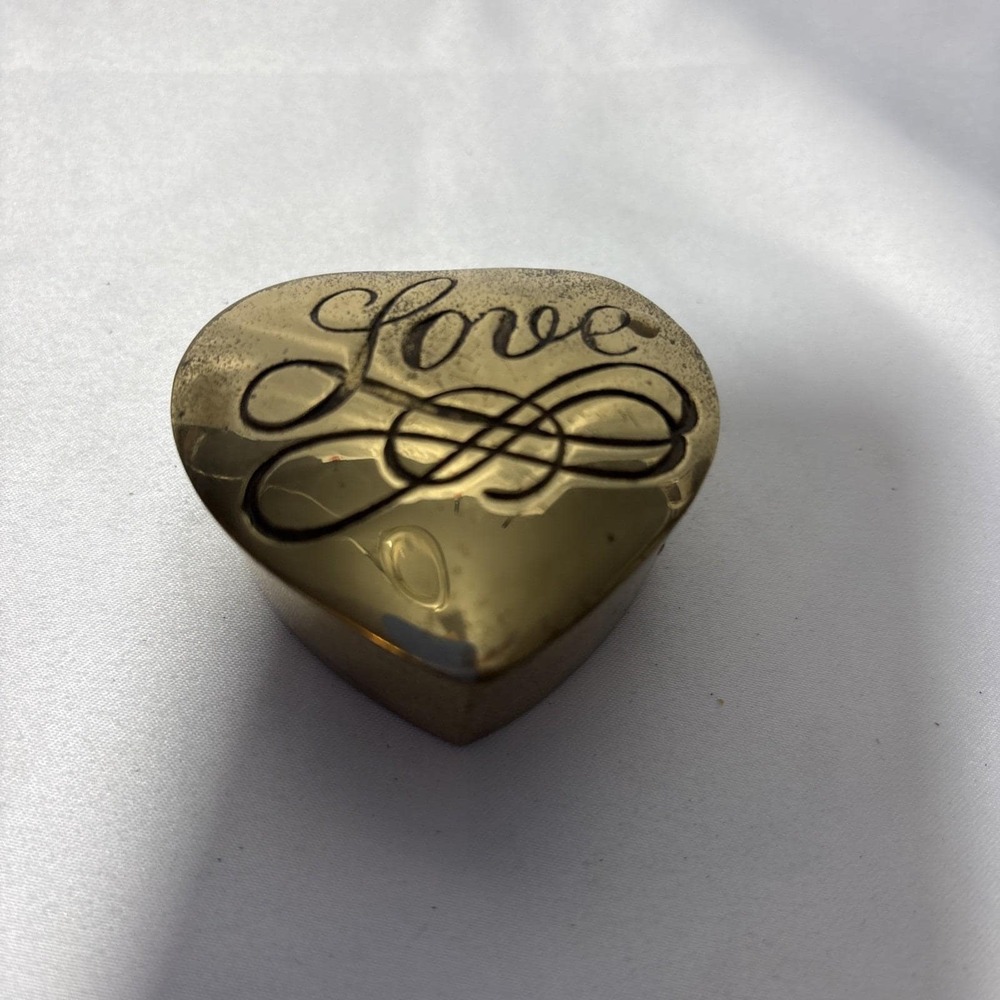 Vintage Brass Trinket "Love" Jewelry Box Heart Shaped